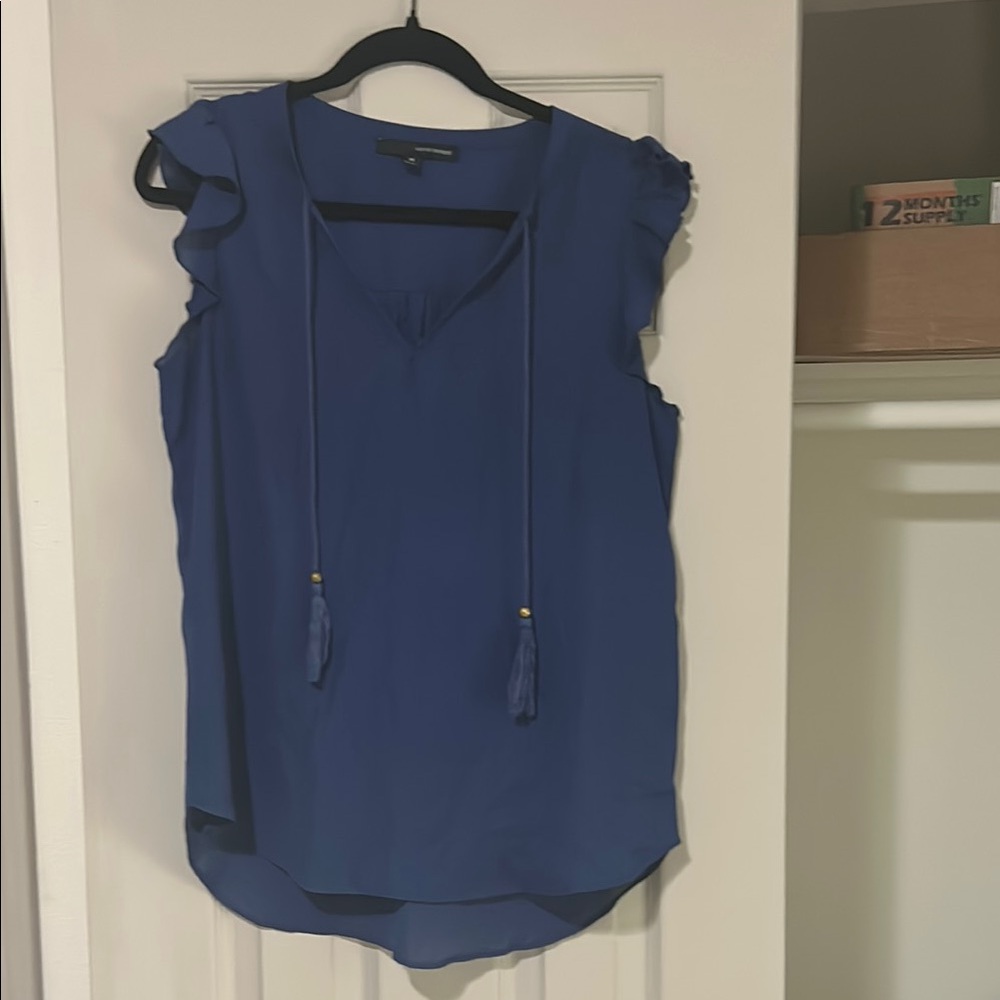 Harve Benard Blue Relaxed Tie Front Blouse